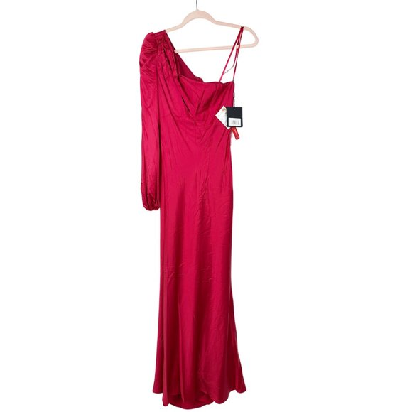 NWT Mac Duggal One Shoulder Blouson Sleeve Gown Ruby 0 #A0543 - Picture 3 of 8